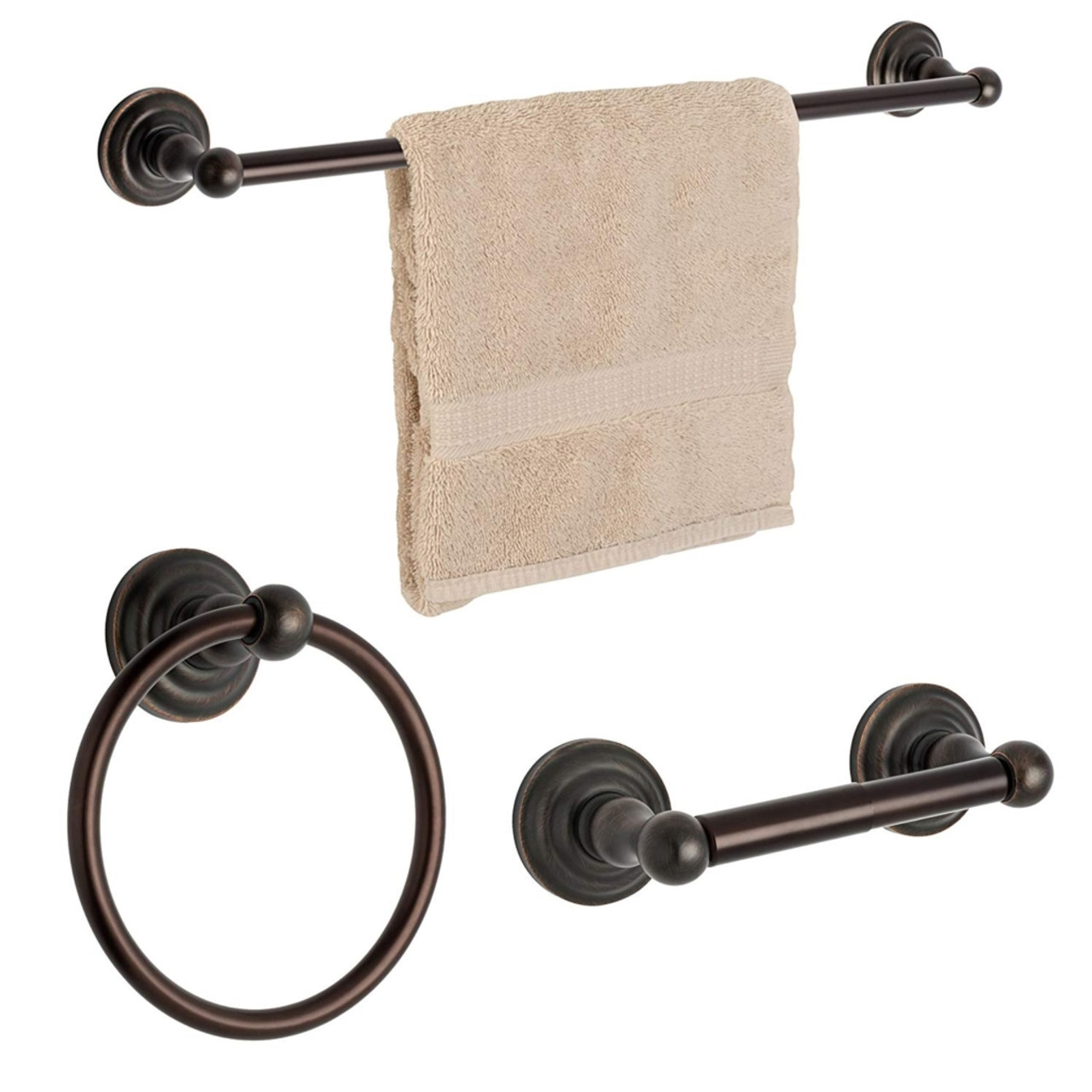 Dynasty Hardware 3800-ORB-3 Palisades Series Bathroom Hardware Set, Oil Rubbed Bronze, 3-Piece Set, with 24" Towel Bar