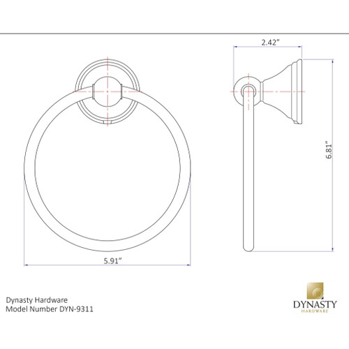 Dynasty Hardware 9311-ORB Bay Hill Towel Ring Oil Rubbed Bronze