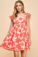 Floral Print Square Ruffle Mini Dress