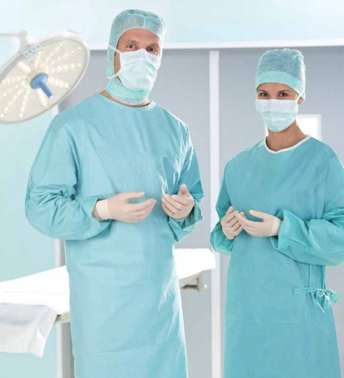 Sterile Poly-Reinforced Sirus Surgical Gowns with Raglan Sleeves, Blue