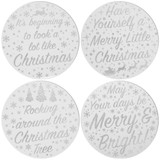 Silver Glitter Xmas Candle Plates / Coasters - 20cm (Assorted Designs) Silver Glitter Xmas Candle Plates / Coasters - 20cm (Assorted Designs)