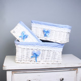 Set of 3 White Basket W/Blue Liner 