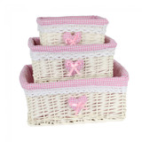 Set of 3 White Basket W/Pink Liner
