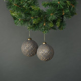 Luna 10cm Glass Ornate Bauble Pewter & Silver (Set of 4) Luna 10cm Glass Ornate Bauble Pewter & Silver (Set of 4)