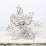 Medium Silver Poinsettia Pick Medium Silver Poinsettia Pick