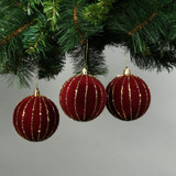 8cm Red Velvet Baubles with Glitter Trim (Set of 6) 8cm Red Velvet Baubles with Glitter Trim (Set of 6)