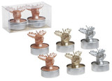 Set Of 2 3d Deer Tea Lights In Pvc Box 3 Assorted Colours