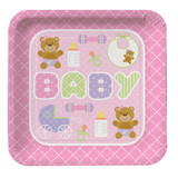 Teddy Baby Pink square 9'' dinner plates - pk8