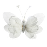 14cm White Feather & Glitter Butterfly (Pack of 6) 14cm White Feather & Glitter Butterfly (Pack of 6)