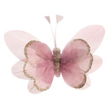 14cm Pink Feather & Glitter Butterfly (Pack of 6) 14cm Pink Feather & Glitter Butterfly (Pack of 6)