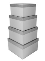 Square Box with Glitter Lid Set of 4  (Silver)