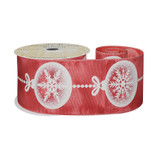 Red Satin Ribbon with Snowflake Bauble Print (63mm x 9m) Red Satin Ribbon with Snowflake Bauble Print (63mm x 9m)