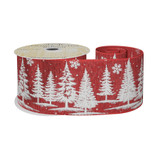 Red Mesh Ribbon with White Xmas Tree Print (63mm x 10yd) Red Mesh Ribbon with White Xmas Tree Print (63mm x 10yd)