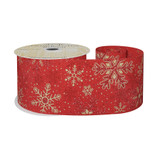 Red Wired Ribbon with Red and Gold Snowflakes (63mm x 10 yards) 