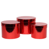 Metallic Red Hat Box (Set of 3) (Largest - D19 x H14.4cm) Metallic Red Hat Box (Set of 3) (Largest - D19 x H14.4cm)