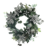 Poinsettia & Bauble Wreath - Silver (60cm)