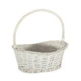 White Oval Woven Basket with Handle (Medium) White Oval Woven Basket with Handle (Medium)