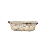 White Wash Oval Woven Tray Basket with Handles (Small)