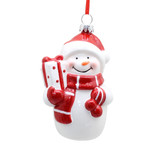 White & Red Snowman with Gift Hanging Ornament (10cm)