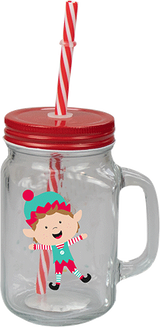 Christmas Mason Jar & Straw (Assorted)