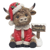 Brown Highland Cow with Merry Christmas Sign