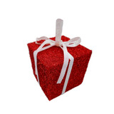 Red Sparkly Present with White Bow Hanging Decoration (12cm)