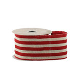 Red & Natural Striped Wired Edge Ribbon (63mm)