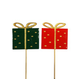 Red /Green Wooden Gift Box on 50cm Stick (Pack of 12) Red /Green Wooden Gift Box on 50cm Stick (Pack of 12)