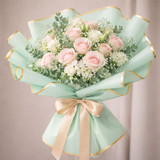 Korean Style Pre Cut Cello Wrap Sheets - Mint Green with Gold Border (100 Sheets)