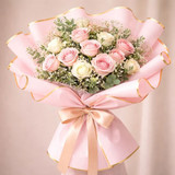 Korean Style Pre Cut Cello Wrap Sheets - Pale Pink with Gold Border (100 Sheets)