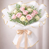 Korean Style Pre Cut Cello Wrap Sheets - White with Gold Border (100 Sheets)