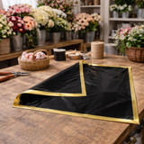 Korean Style Pre Cut Cello Wrap Sheets - Black with Gold Border (100 Sheets)