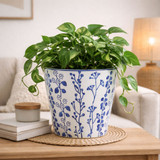 Hortus White & Blue Perth Floral Pot (21.5cm H x 22cm Dia)