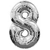 Big Number Balloon 8 Silver - 38 inch
