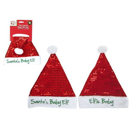 Deluxe Sequined Babies Elf Hat With Embroidery. (Assorted Designs)