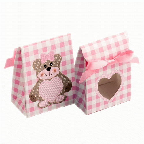 Teddy Bear Pink - Sacchetto with Heart Shaped Window 80mm Teddy Bear Pink - Sacchetto with Heart Shaped Window 80mm