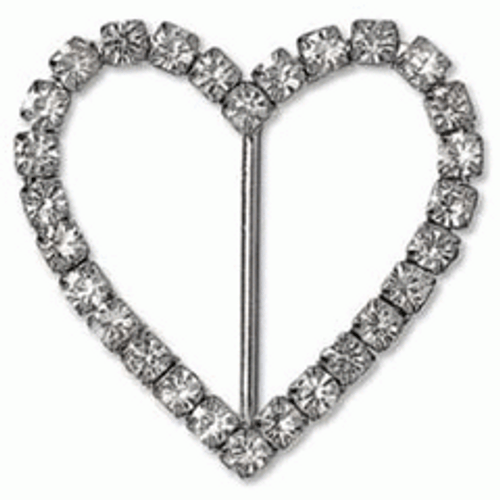 Diamante Buckle Heart - Crystal/Nickel - 25mm Bar - 5pk
