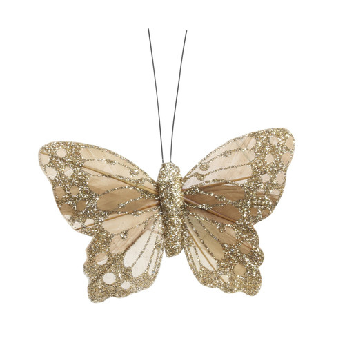 9cm Classic Gold Feather & Glitter Butterfly (Pack of 12) 9cm Classic Gold Feather & Glitter Butterfly (Pack of 12)