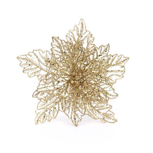 Gold Glitter Poinsettia with Clip (23cm) Gold Glitter Poinsettia with Clip (23cm)