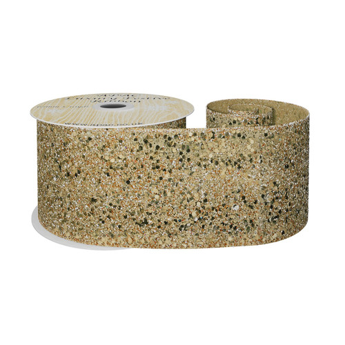 Gold Glitter Wired Ribbon (63mm x 10y)  Gold Glitter Wired Ribbon (63mm x 10y)