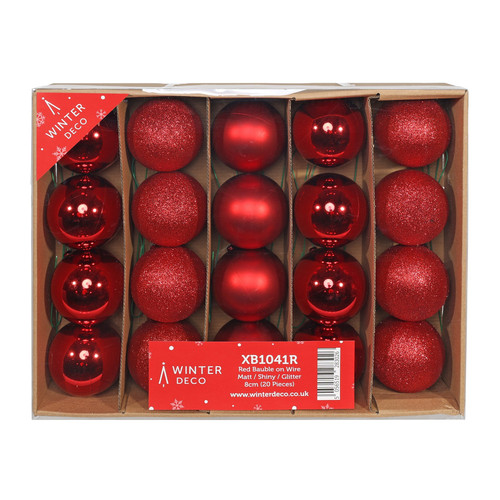 Red Bauble on Wire - Matt/Shiny/Glitter (Pack of 20) Red Bauble on Wire - Matt/Shiny/Glitter (Pack of 20)