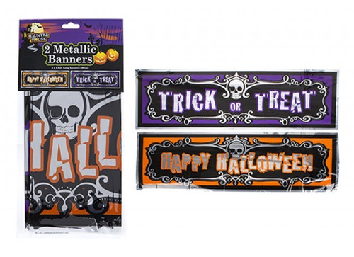 Pack of 2 Foil Halloween Banners (3ft) (Assorted Designs) Pack of 2 Foil Halloween Banners (3ft) (Assorted Designs)