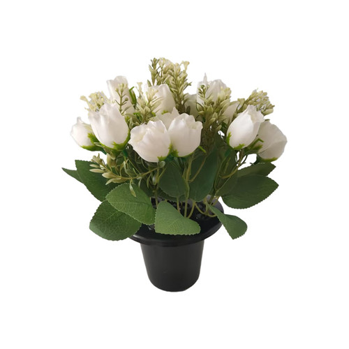 Essential Rose Mix Remembrance Grave Pot - White Essential Rose Mix Remembrance Grave Pot - White