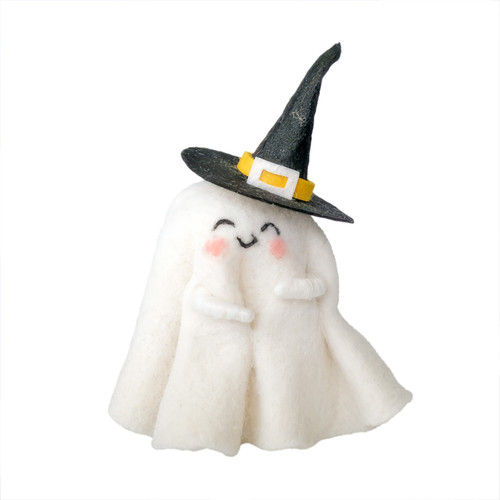 Felt Ghost with Witches Hat Hanging Decoration- H13cm Felt Ghost with Witches Hat Hanging Decoration- H13cm