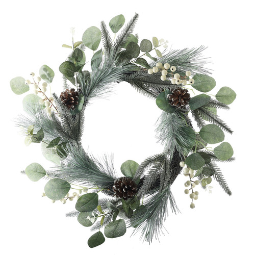 Snowy Mixed Foliage Cone and Berry Vine Wreath (45cm )