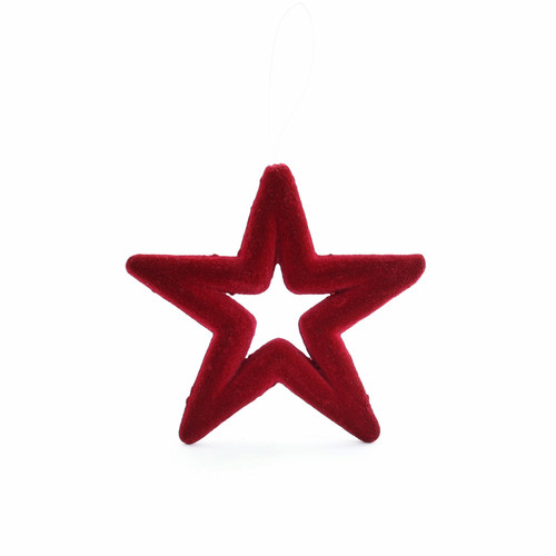 Flocked Star Hanging Decoration - Burgundy (12cm) Flocked Star Hanging Decoration - Burgundy (12cm)