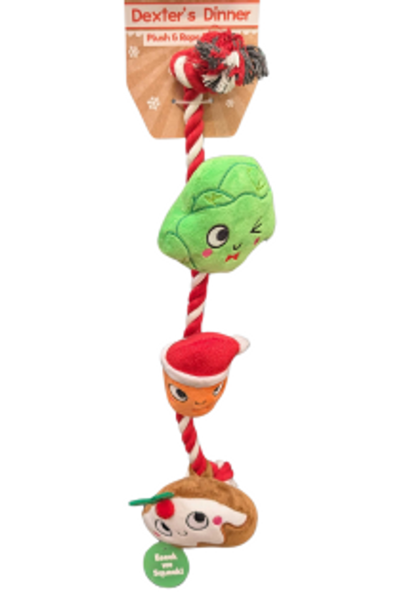 Festive Dinner Plush And Rope Dog Toy Festive Dinner Plush And Rope Dog Toy