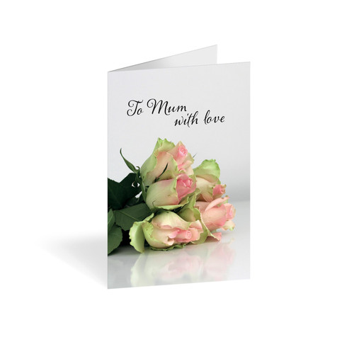 Pack of 25 Folded To Mum with Love Card with Pink Roses