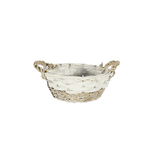 Two Tone Round Softwood & Seagrass Basket with Ears (20cm)