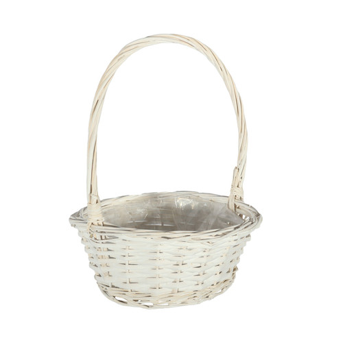White Round Basket with Handle 25cm Dia White Round Basket with Handle 25cm Dia